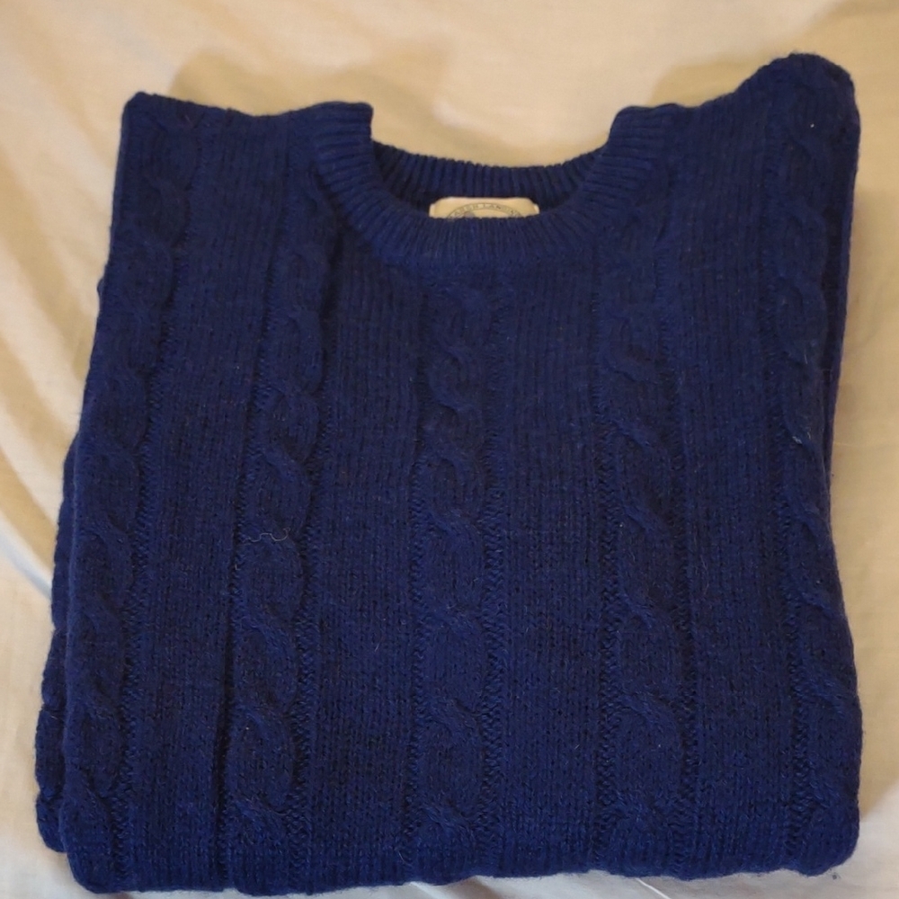 Marsh Landing Blue Wool Cable Knit Crewneck Sweater - Size Small Tall